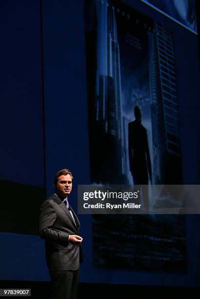 Director Christopher Nolan introduces the film "Inception" at Warner Bros. Pictures' "Big Picture 2010" during ShoWest 2010 held at Paris Las Vegas...