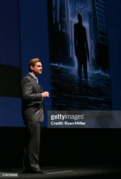 Director Christopher Nolan introduces the film "Inception" at Warner Bros. Pictures' "Big Picture 2010" during ShoWest 2010 held at Paris Las Vegas...