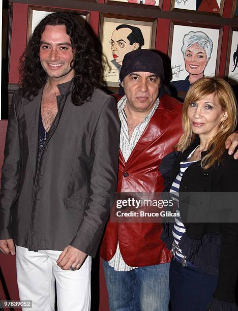 Constantine Maroulis, Steven Van Zandt, and Maureen Van Zandt attend the unveiling of Maroulis' caricature starring in the hit musical ''Rock of...