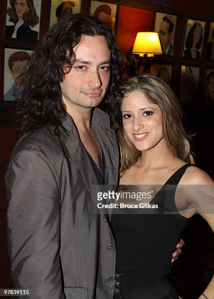 Constantine Maroulis and Elena Stavraka attend the unveiling of his caricature for his work in the hit musical ''Rock of Ages'' at Sardi's on March...