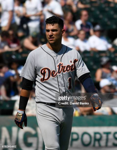 Jose Iglesias of the Detroit Tigers plays against the Chicago White Sox on June 16, 2018 at Guaranteed Rate Field in Chicago, Illinois.