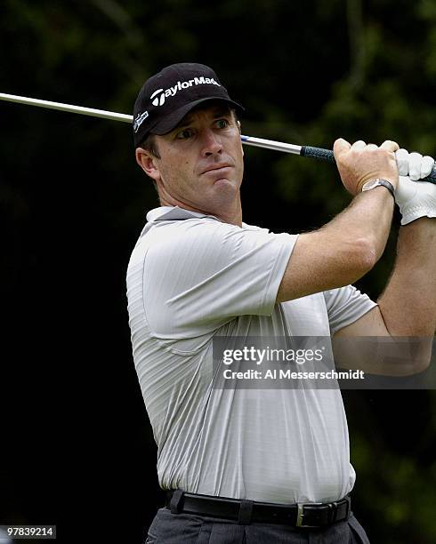 Peter Lonard competes in the third round of the PGA Tour Bank of America Colonial in Ft. Worth, Texas, May 22, 2004.