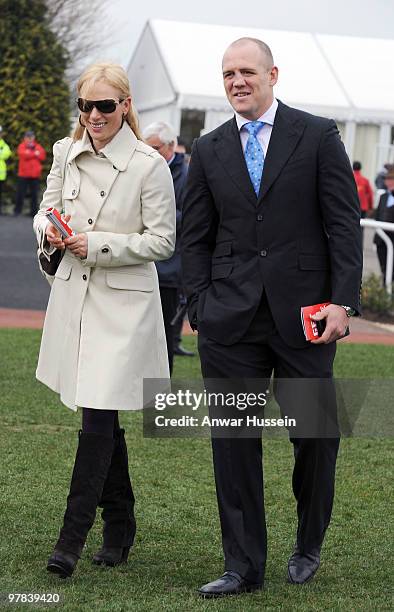 Zara Phillips and Mike Tindall attend day 3 of the Cheltenham Festival horse races on March 18, 2010 in Cheltenham, England
