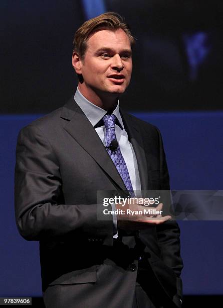 Director Christopher Nolan introduces the film "Inception" at Warner Bros. Pictures' "Big Picture 2010" during ShoWest 2010 held at Paris Las Vegas...