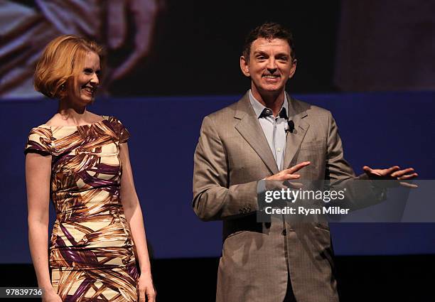 Actress Cynthia Nixon and director Michael Patrick King introduce the film "Sex and the City 2" at Warner Bros. Pictures' "Big Picture 2010" during...