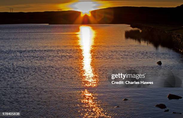 sunset at keeper�’s pond, also known as pen-ffordd-goch pond or the forge pond, blaenavon world heritage site. image from the brecon beacons national park, south wales, uk - goch stock pictures, royalty-free photos & images