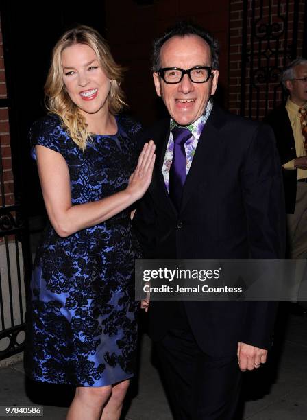 Musicians Diana Krall and Elvis Costello attend the opening night of "All About Me" on Broadway at Henry Miller's Theatre on March 18, 2010 in New...