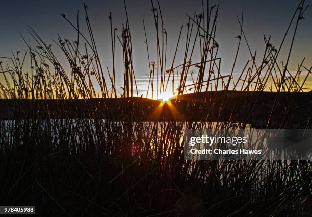 sunset at keeper’s pond, also known as pen-ffordd-goch pond or the forge pond, blaenavon world heritage site. image from the brecon beacons national park, south wales, uk - goch foto e immagini stock