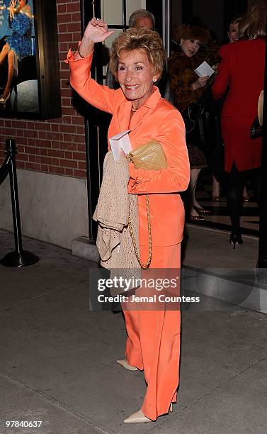 Media personality Judge Judy Sheindlin attends the opening night of "All About Me" on Broadway at Henry Miller's Theatre on March 18, 2010 in New...