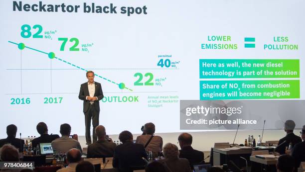 April 2018, Germany, Renningen: Chairman of the board of the Robert Bosch GmbH, Volkmar Denner, speaking during the financial statement press...