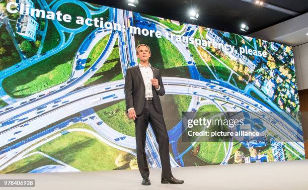 April 2018, Germany, Renningen: Chairman of the board of the Robert Bosch GmbH, Volkmar Denner, speaking during the financial statement press...