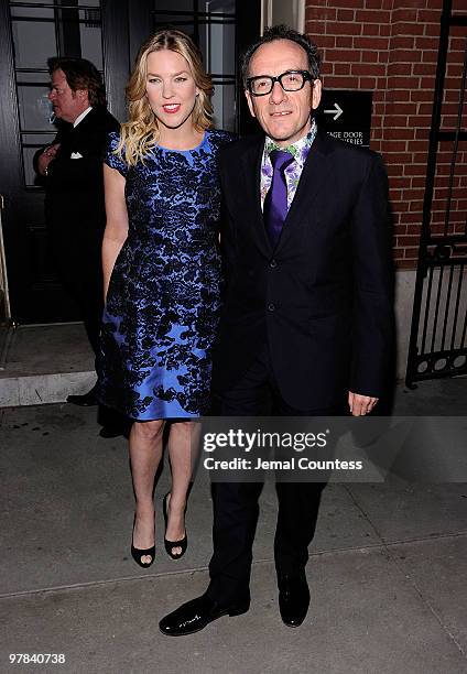 Musicians Diana Krall and Elvis Costello attend the opening night of "All About Me" on Broadway at Henry Miller's Theatre on March 18, 2010 in New...