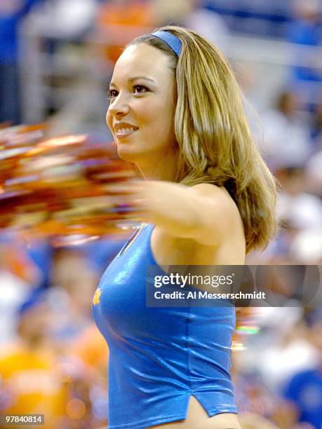 Florida cheerleader entertains fans during play against Alabama State at the Stephen C. O'Conner Center November 28, 2005 in Gainesville, Florida....