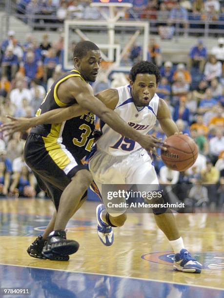 Florida guard Walter Hodge drives against Alabama State at the Stephen C. O'Conner Center November 28, 2005 in Gainesville, Florida. The Gators...