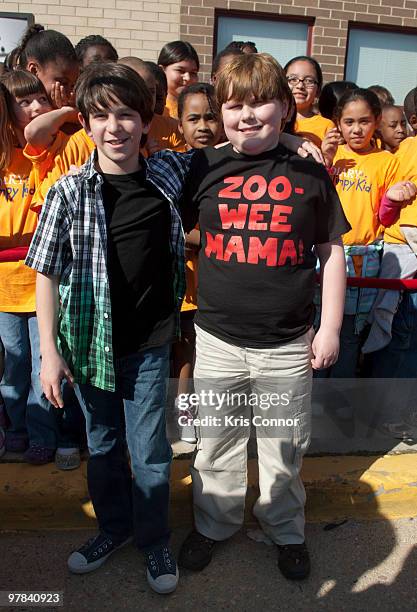 Zachary Gordon and Robert Capron pose for photographers during the premiere of "Diary Of A Wimpy Kid" at on March 18, 2010 in Alexandria, Virginia.