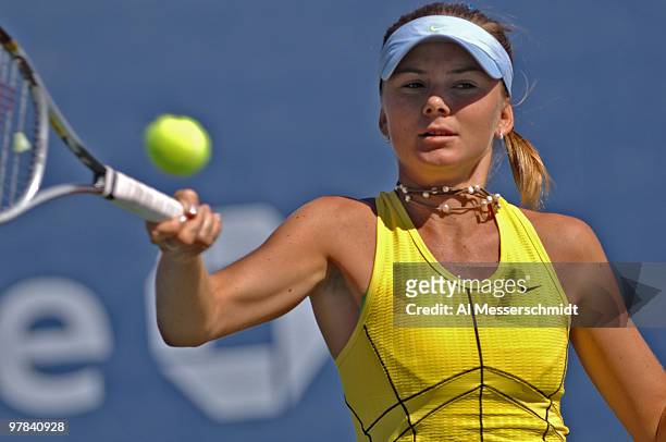 Daniela Hantuchova competes with Ai Sugiyama in a women's doubles match at the 2005 U. S. Open in Flushing, New York. Hantuchova / Sugiyama fell to...