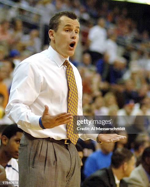 Florida coach Billy Donovan directs play against Alabama State at the Stephen C. O'Conner Center November 28, 2005 in Gainesville, Florida. The...
