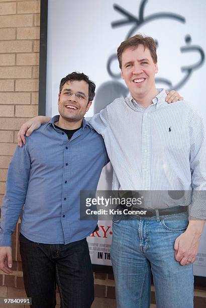 Jeff Kinney and Thor Freudenthal pose on the red carpet during the premiere of "Diary Of A Wimpy Kid" at on March 18, 2010 in Alexandria, Virginia.