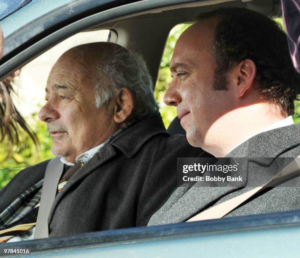 Burt Young and Paul Giamatti on location for ''Win Win'' on March 18, 2010 in Tuckahoe, New York.