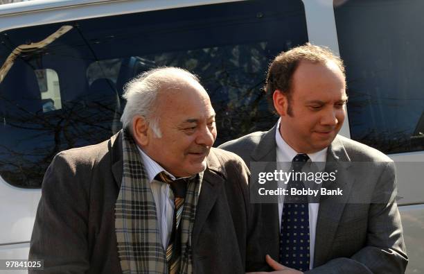 Burt Young and Paul Giamatti on location for ''Win Win'' on March 18, 2010 in Tuckahoe, New York.