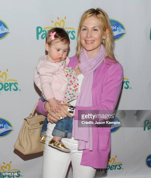 Actress Kelly Rutherford and daughter Helena Giersch attend the Pampers Dry Max launch party at Helen Mills Theater on March 18, 2010 in New York...