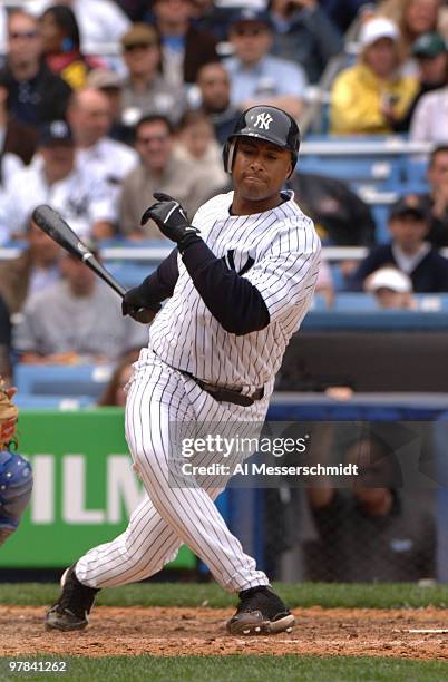 New York Yankees right fielder Bernie Williams bats against the Kansas City Royals at Yankee Stadium in Bronx, New York on April 12, 2006. The...