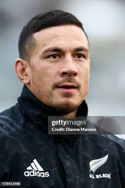 Sonny Bill Williams of the All Blacks looks on during a New Zealand All Blacks training session on June 19, 2018 in Dunedin, New Zealand.