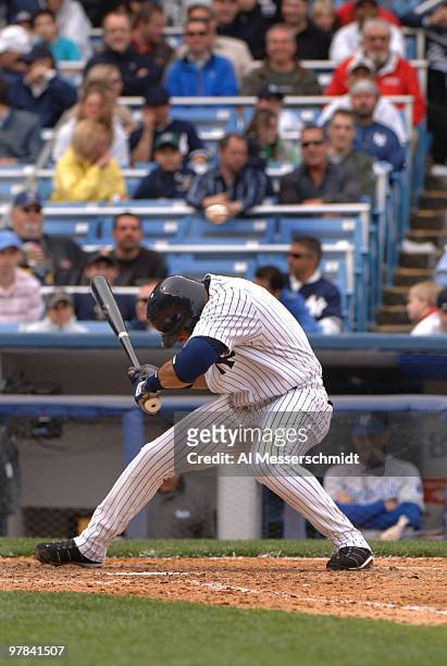 New York Yankees designated hitter Gary Sheffield ducks from an inside pitch against the Kansas City Royals April 12, 2006 in New York. The Yankees...