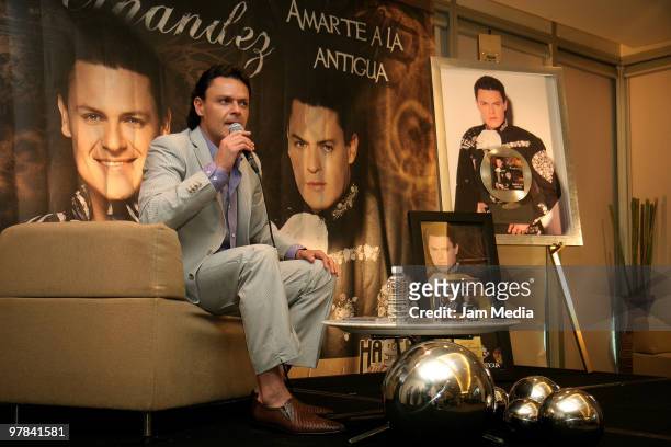 Mexican singer Pedro Fernandez speaks during a press conference to present his new album at the W Hotel on March 18, 2010 in Mexico City, Mexico.