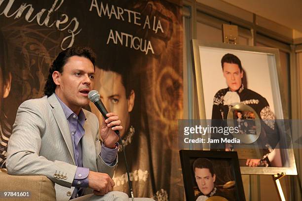 Mexican singer Pedro Fernandez speaks during a press conference to present his new album at the W Hotel on March 18, 2010 in Mexico City, Mexico.
