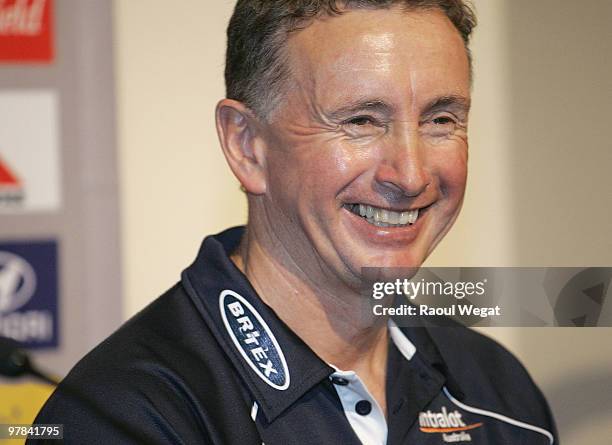 Melbourne Victory coach Ernie Merrick speaks during an A-League Grand Final press conference at the Crown Entertainment Complex on March 19, 2010 in...
