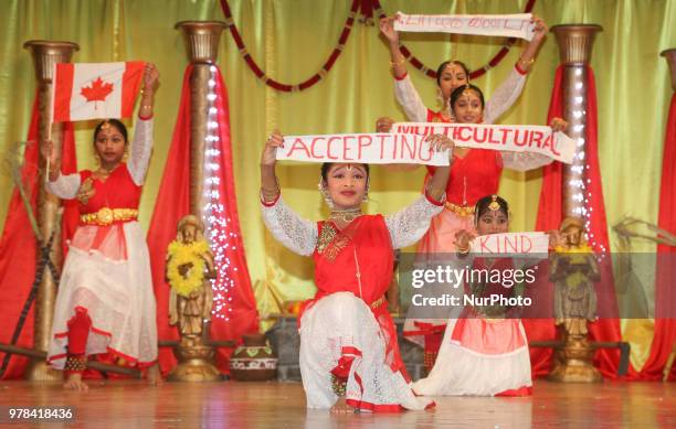 Tamil Bharatnatyam dancers celebrate the 'Canadian values' of acceptance, kindness, and multiculturalism while performing a fusion dance mixing...