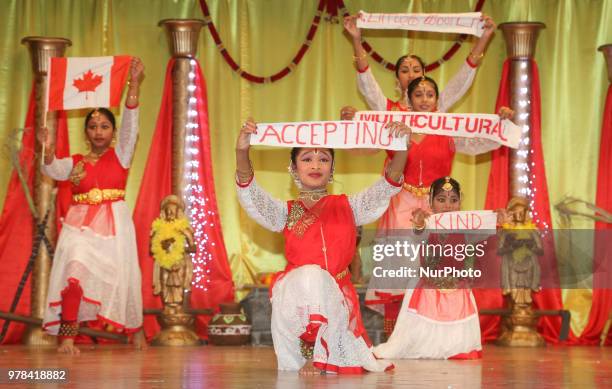 Tamil Bharatnatyam dancers celebrate the 'Canadian values' of acceptance, kindness, and multiculturalism while performing a fusion dance mixing...