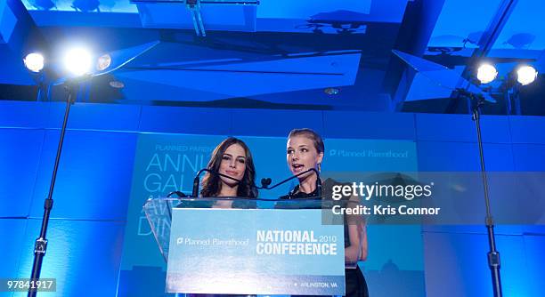 Jessica Lowndes and Emily VanCamp speak during the Planned Parenthood Federation Of America 2010 Annual Awards Gala at the Hyatt Regency Crystal City...