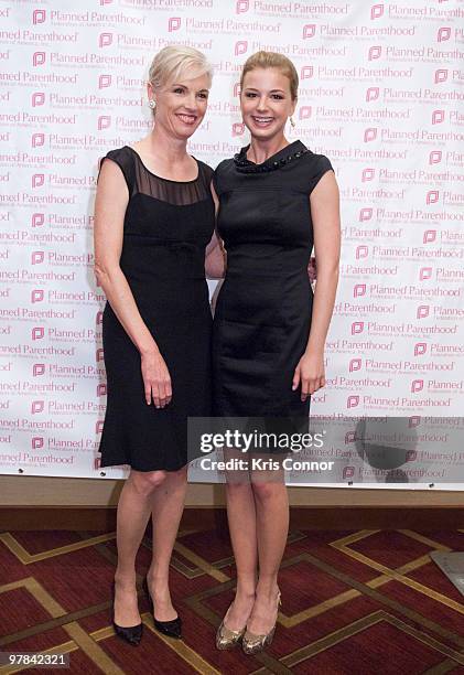 Cecile Richards and Emily VanCamp pose for photographers during the Planned Parenthood Federation Of America 2010 Annual Awards Gala at the Hyatt...