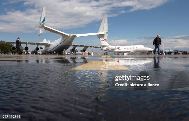 An Antonov An-225 Mriya strategic airlift cargo aircraft is seen parked at the grounds of the 2018 Berlin International Air Show in Schoenefeld,...