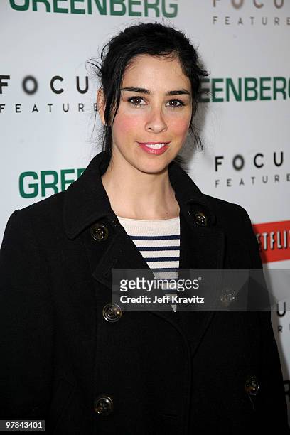 Actress Sarah Silverman arrives at the premiere of "Greenberg" presented by Focus Features at ArcLight Hollywood on March 18, 2010 in Hollywood,...