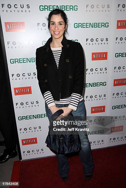 Actress Sarah Silverman arrives at the premiere of "Greenberg" presented by Focus Features at ArcLight Hollywood on March 18, 2010 in Hollywood,...
