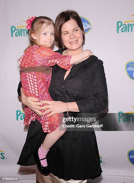 Actress Marcia Gay Harden and daughter Jullita attend the Pampers Dry Max launch party at Helen Mills Theater on March 18, 2010 in New York City.
