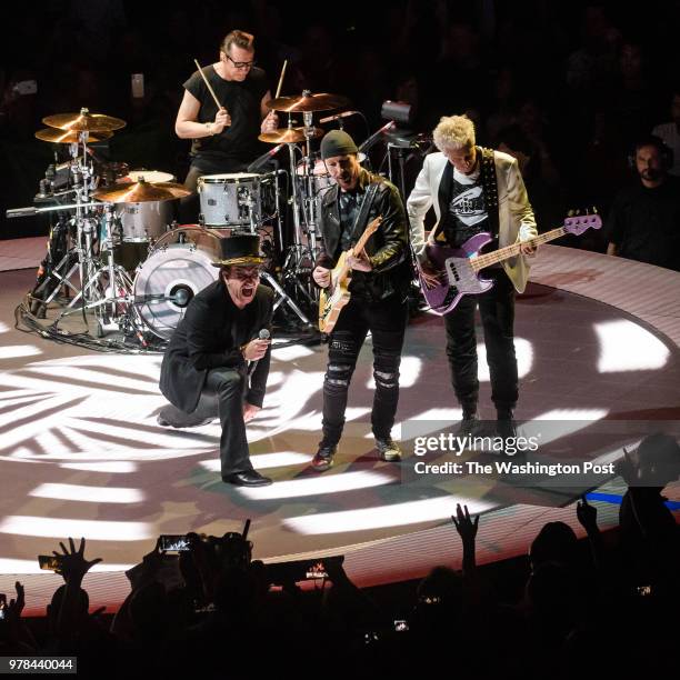 June 17th, 2018 - Bono, Adam Clayton, The Edge and Larry Mullen, Jr. Of U2 perform at the Capital One Arena in Washington, D.C. As part of the band's...