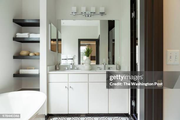 Master Bath in the Glendale model home at the Preserves at Westfield on June 8, 2018 in Chantilly Virginia.