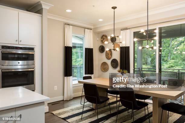 Kitchen and Dining Area in the Glendale model home at the Preserves at Westfield on June 8, 2018 in Chantilly Virginia.