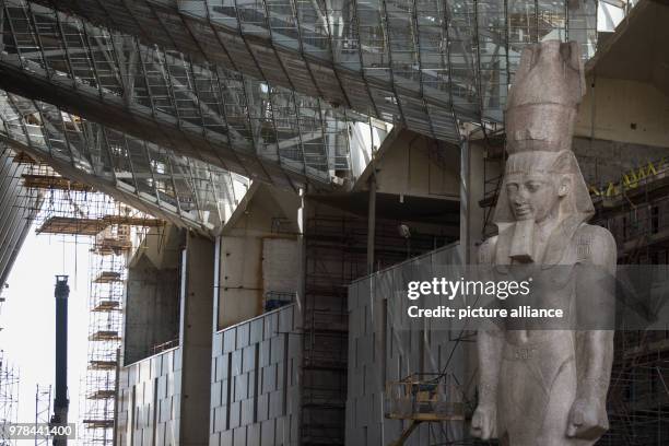 The colossus of Pharaoh King Ramses II is seen at it's permanent display spot inside the Grand Egyptian Museum, in Giza, Egypt, 26 April 2018. Photo:...