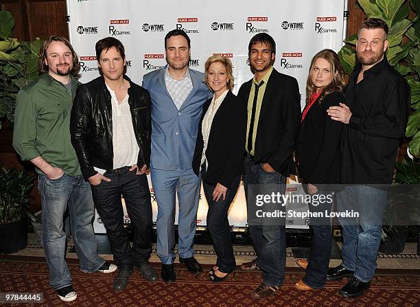 Actors Lenny Jacobson, Peter Facinelli, Dominic Fumasa, Edie Falco, Arjun Gupta, Merritt Weaver, and Stephen Wallem attend Showtime Networks "Nurse...