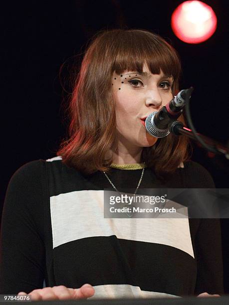 Singer Kate Nash of the UK performs on stage at the Admiralspalast on March 18, 2010 in Berlin, Germany.