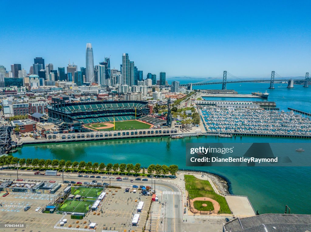 Mission Bay Aerial View of Stadium and Skyline
