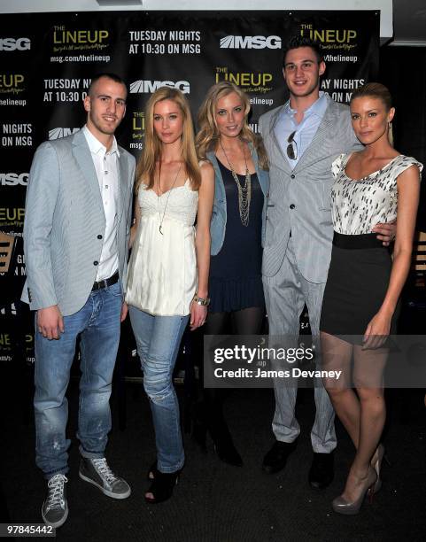 Knicks player Sergio Rodriguez, Camilla Thorsson, Jennifer Ohlsson, Knicks player Danilo Gallinari and Paige Butcher attend launch party for the MSG...