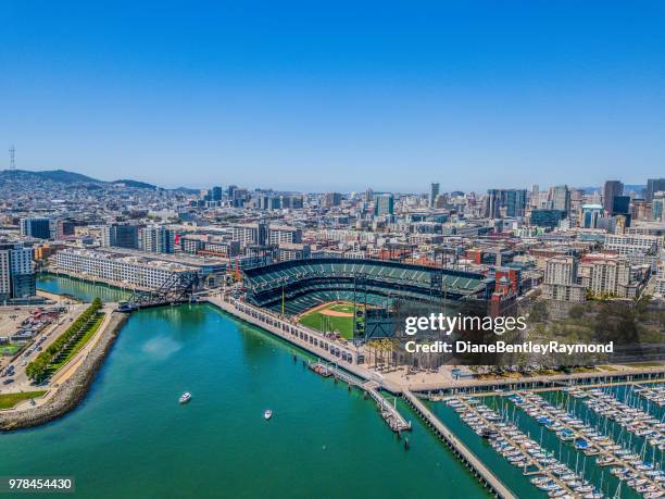 mission bay aerial view of stadium and skyline - false bay stock pictures, royalty-free photos & images