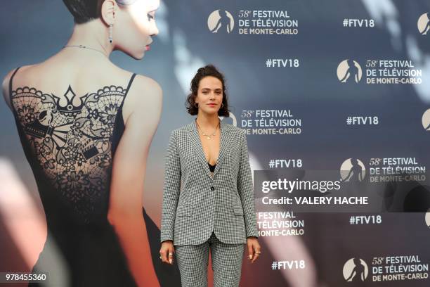 British actress Jessica Brown Findlay poses during a photocall for the TV show "Harlots" as part of the 58th Monte-Carlo Television Festival on June...