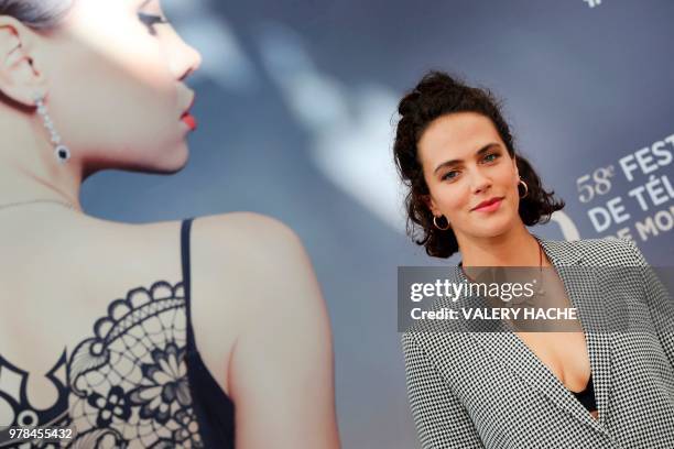 British actress Jessica Brown Findlay poses during a photocall for the TV show "Harlots" as part of the 58th Monte-Carlo Television Festival on June...